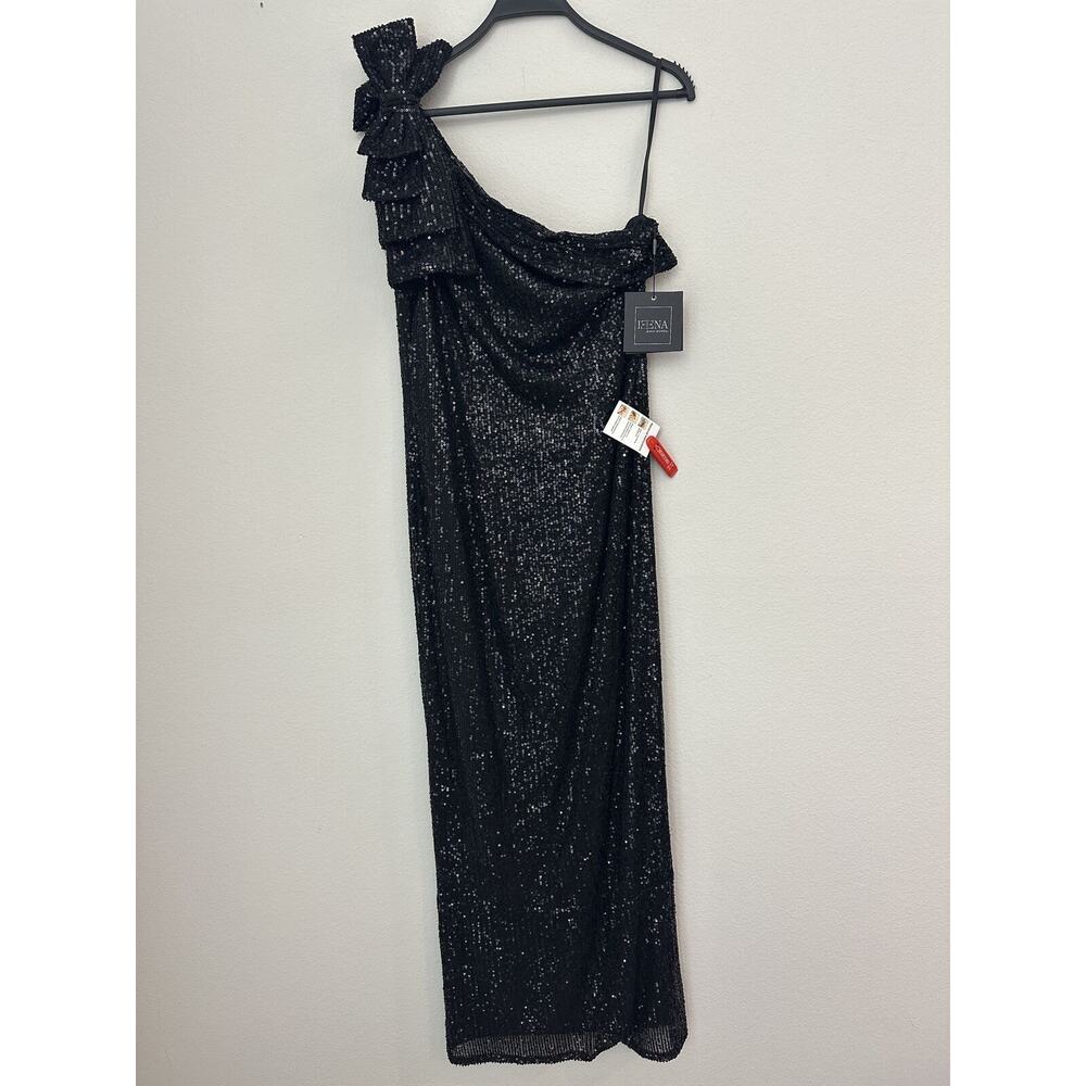 NWT Ieena For Mac Duggal Black Sequin Bow Detail One Shoulder Dress Size 12